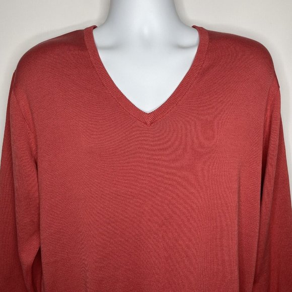 Pendleton Coral Red Orange Silk Blend V-neck Pullover Sweater - Picture 2 of 8